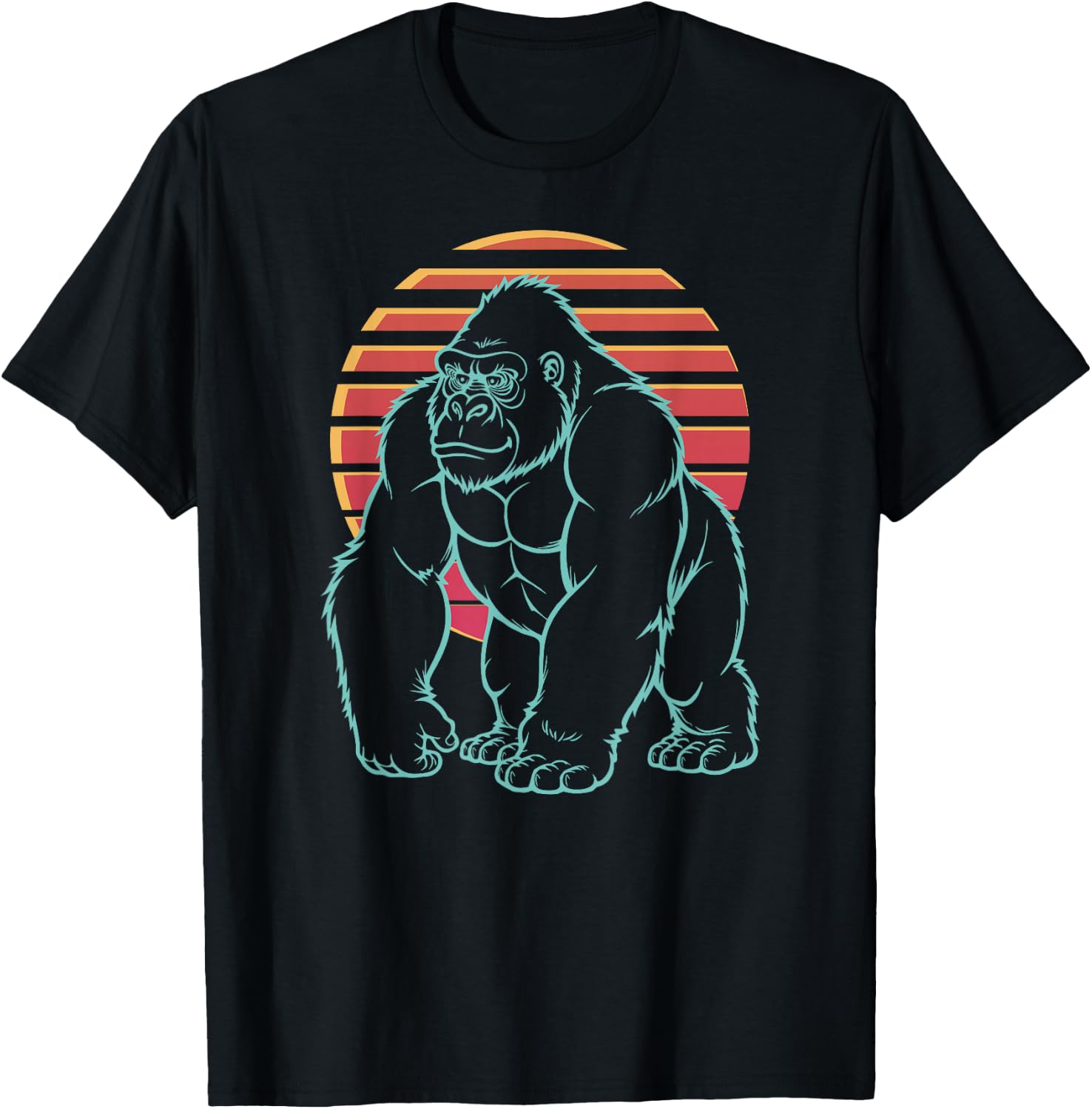 Gorilla Silverback Lover Animal Retro Synthwave 80s T-Shirt - T-Shirt | Black