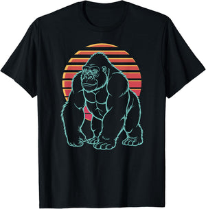 Gorilla Silverback Lover Animal Retro Synthwave 80s T-Shirt - T-Shirt | Black