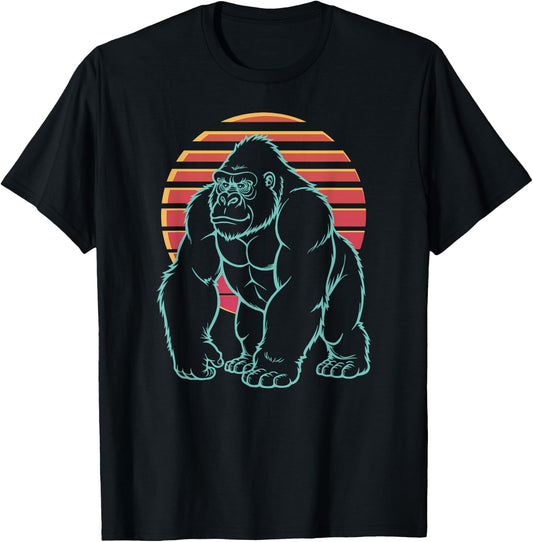 Gorilla Silverback Lover Animal Retro Synthwave 80s T-Shirt - T-Shirt | Black