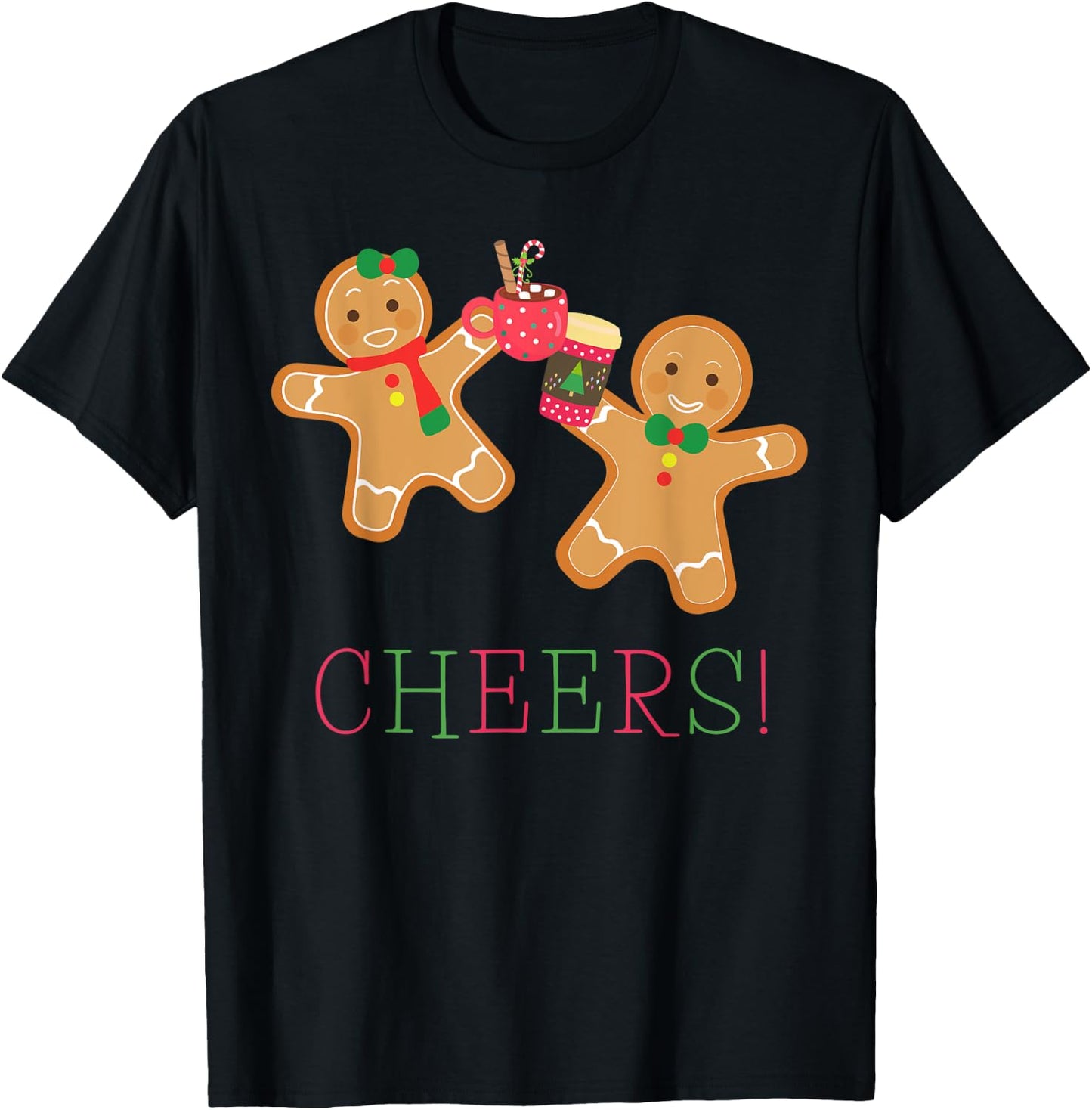 Cheers Gingerbread Man and Woman Hot Chocolate Coffee T-Shirt - T-Shirt | Black