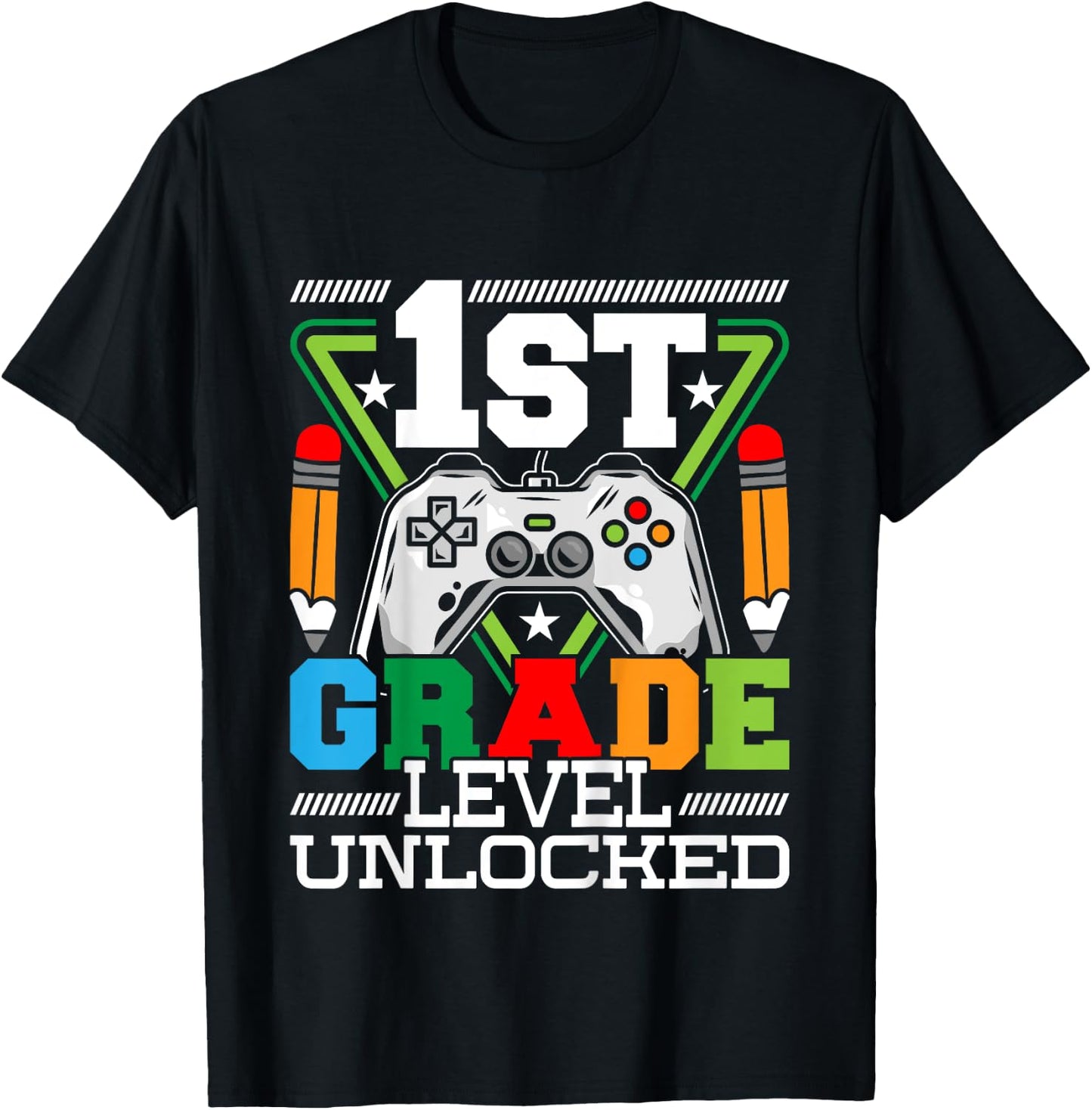 Kids 1st Grade Level Unlocked - First Day Of School Video Game T-Shirt - T-Shirt | Black