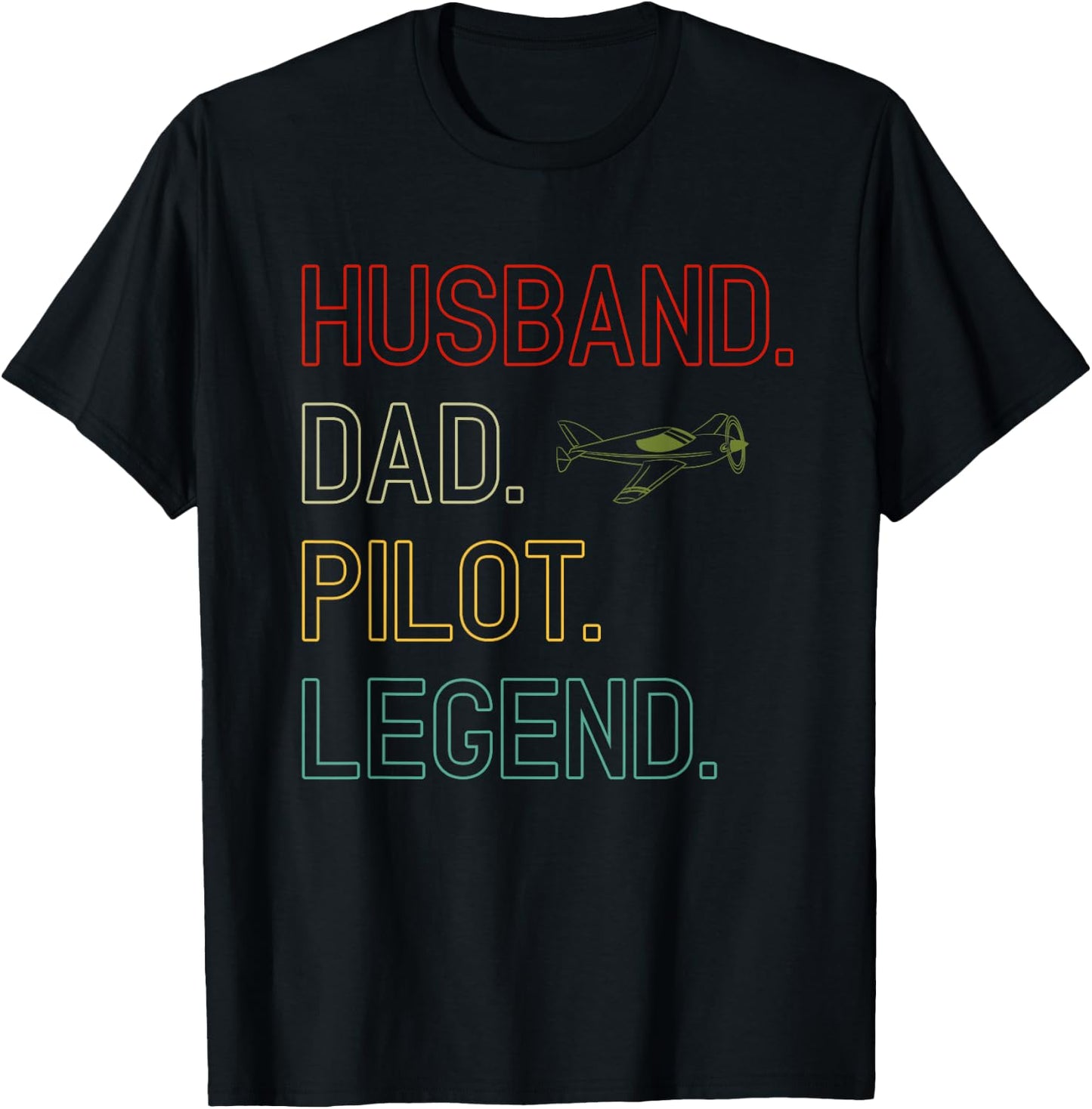 Husband Dad Pilot Legend - Retro Pilot Dad T-Shirt - T-Shirt | Black