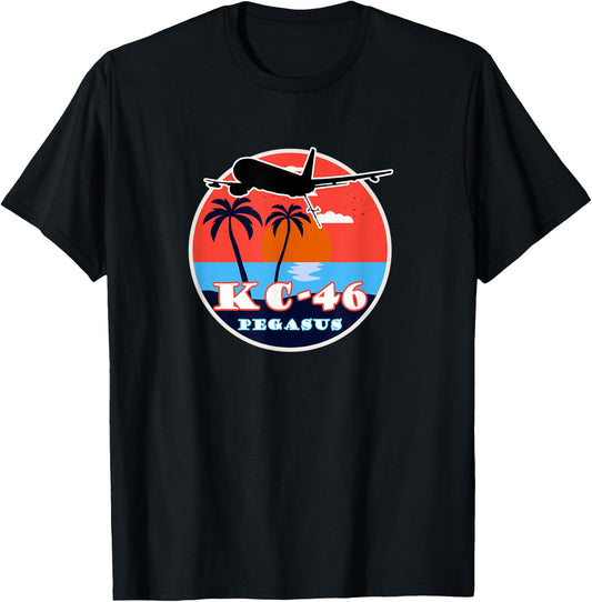 KC-46 Pegasus Vintage Tropical Sunset Air Refueling T-Shirt - T-Shirt | Black