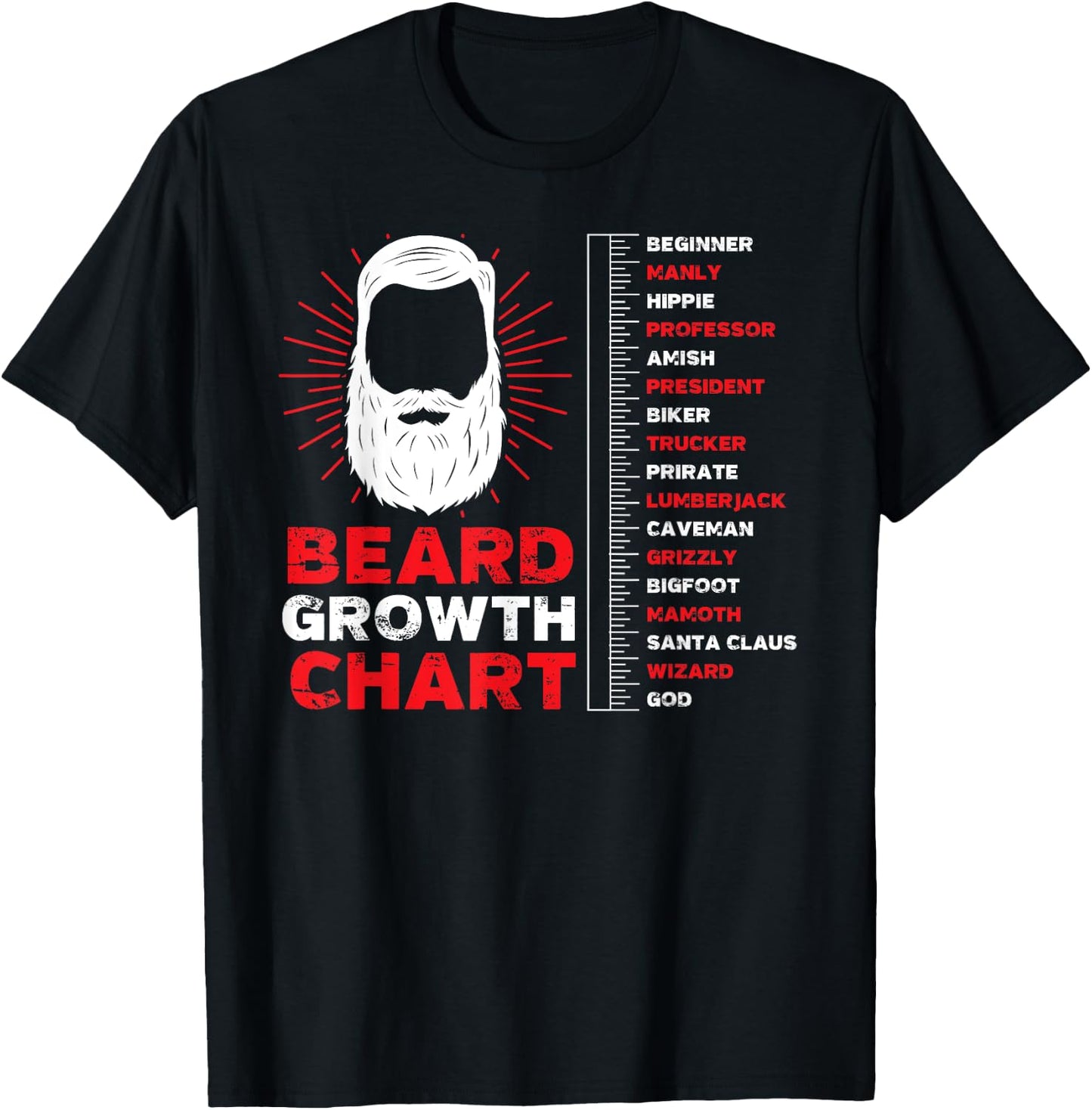 Beard Growth Chart Length Ruler Cute Men Gift T-Shirt - T-Shirt | Black