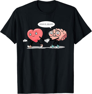 Heart vs Brain Heart Leading Brain Valentines T-Shirt - T-Shirt | Black