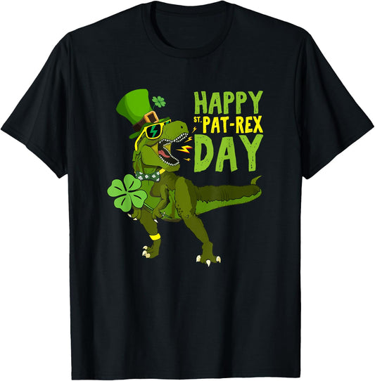 Happy St Pat Rex Day Saint Patrick's Day Dino Tyrannosaurus T-Shirt - T-Shirt | Black