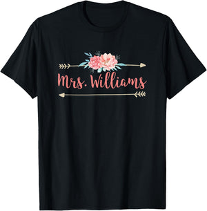 Cute Mrs. Williams Last Name Flower T-Shirt - T-Shirt | Black