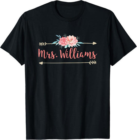 Cute Mrs. Williams Last Name Flower T-Shirt - T-Shirt | Black
