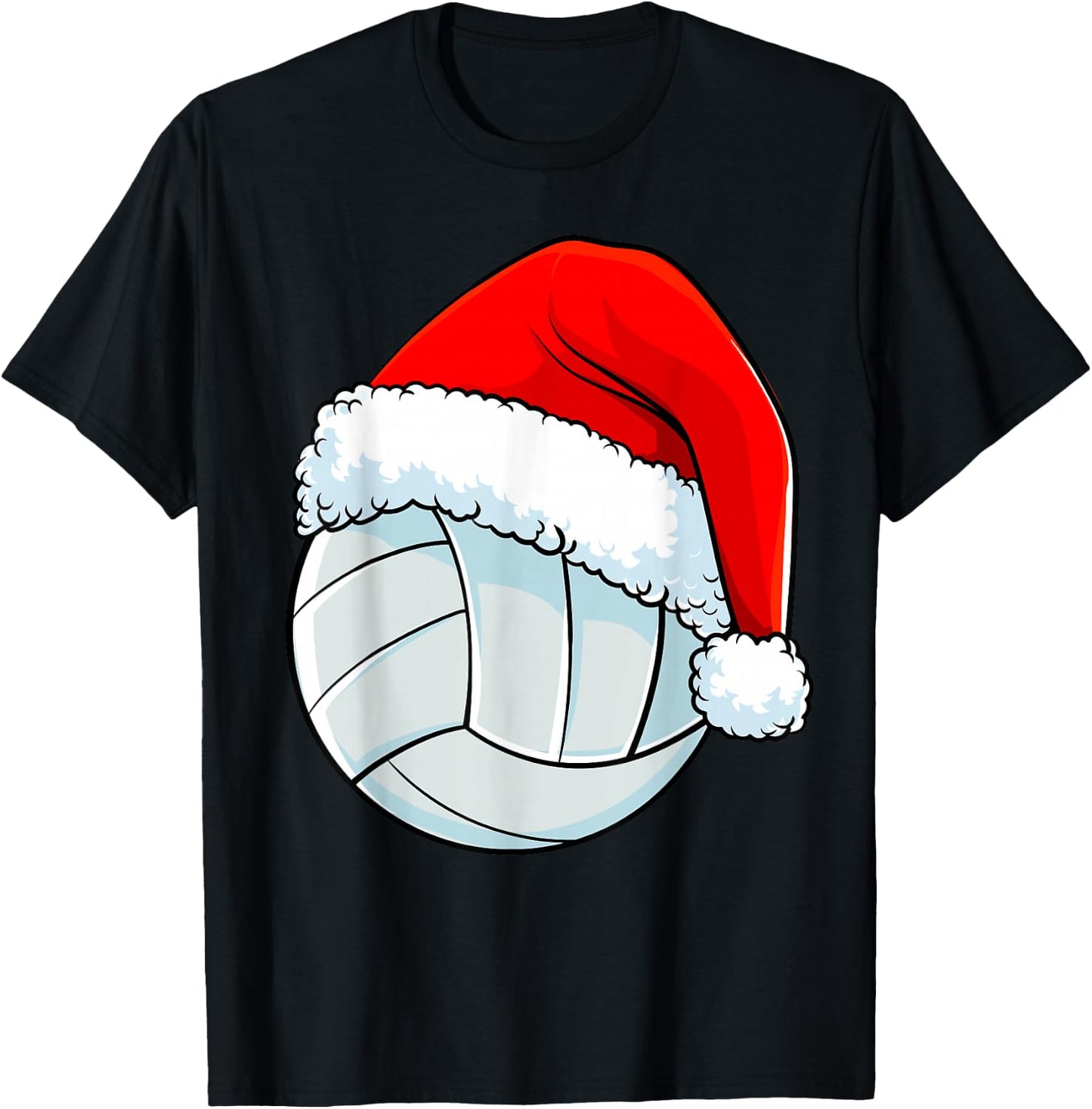 Volleyball Christmas Santa Hat Ball Men Women Kids Girls T-Shirt - T-Shirt | Black