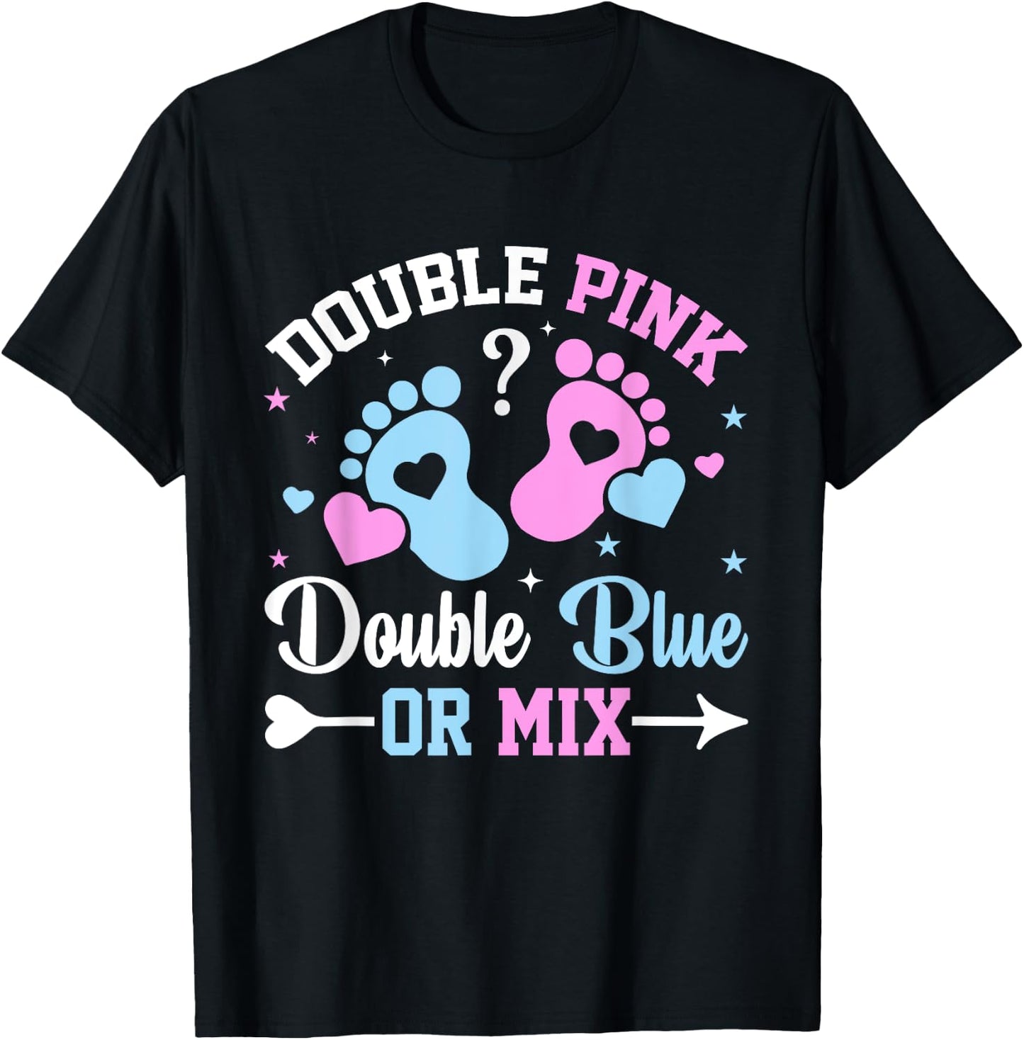 Double Pink Double Blue Mix Twin Gender Announcement Reveal T-Shirt - T-Shirt | Black