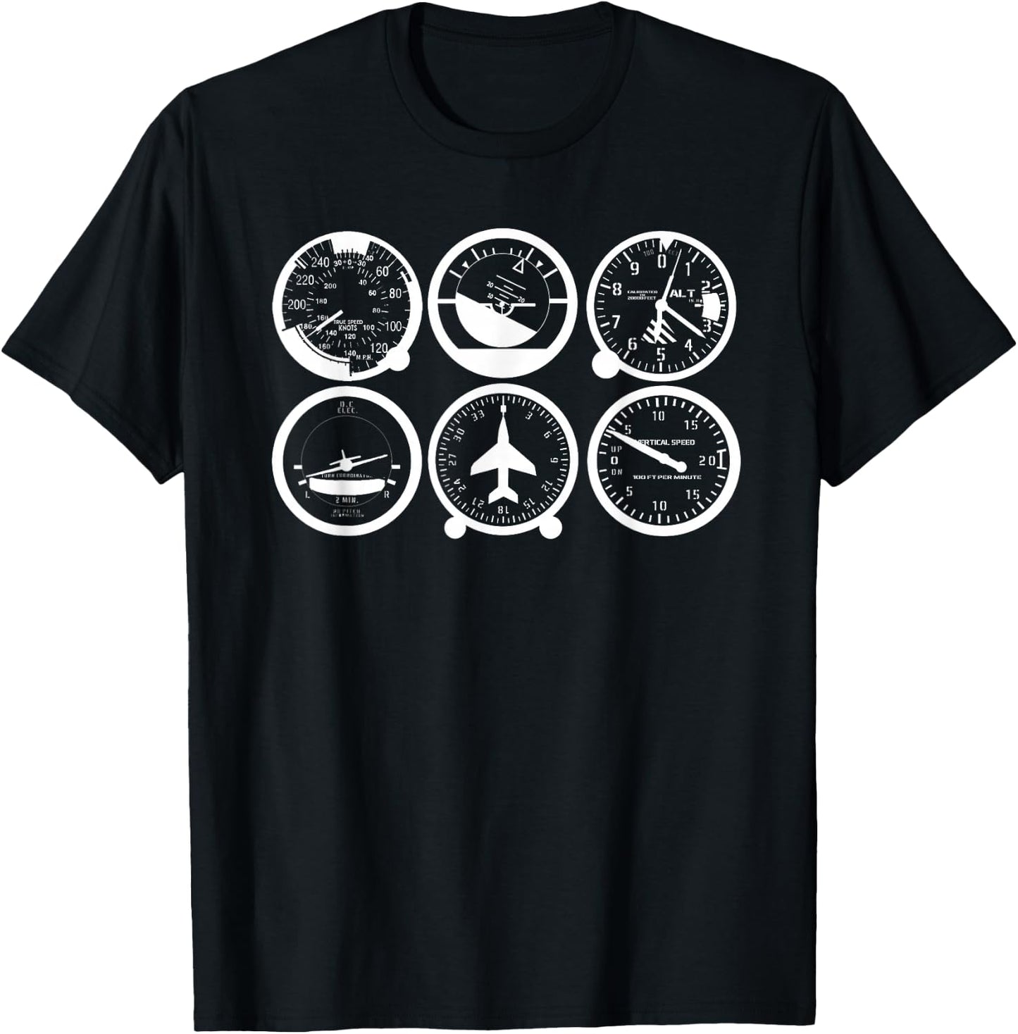 Pilot's Basic Six Pack Flight Instruments Airplane Pilot T-Shirt - T-Shirt | Black