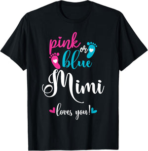 Pink Or Blue Mimi Loves You Gender Reveal Baby Announcement T-Shirt - T-Shirt | Black