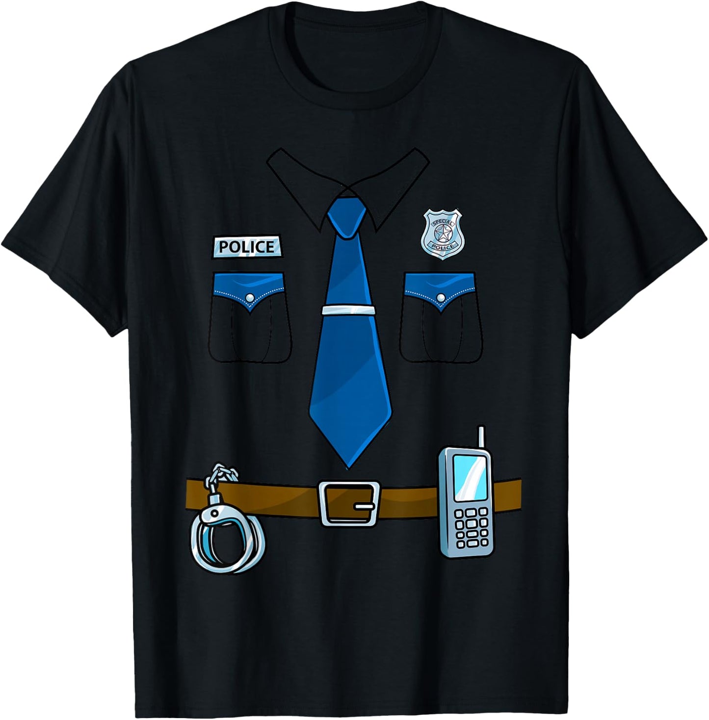 Police Costume Cop Uniform Officer Halloween Women Men Boys Small T-Shirt - T-Shirt | Black