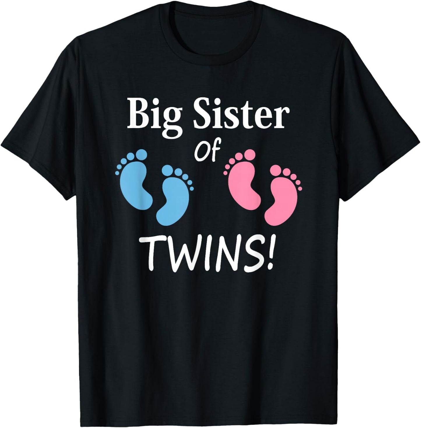 Big Sister of Twin Boy and Girl Siblings Footprints T-Shirt - T-Shirt | Black