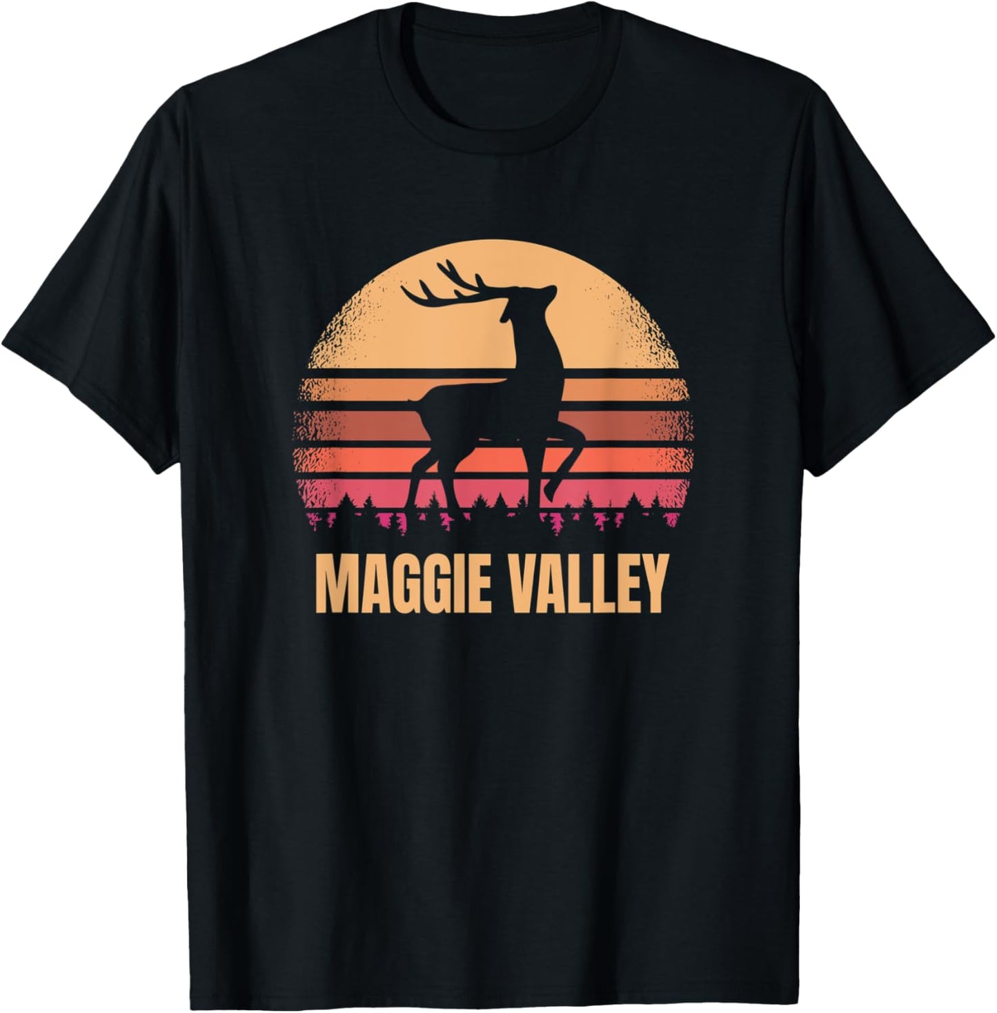 Maggie Valley North Carolina Deer NC Distressed Buck Retro T-Shirt - T-Shirt | Black