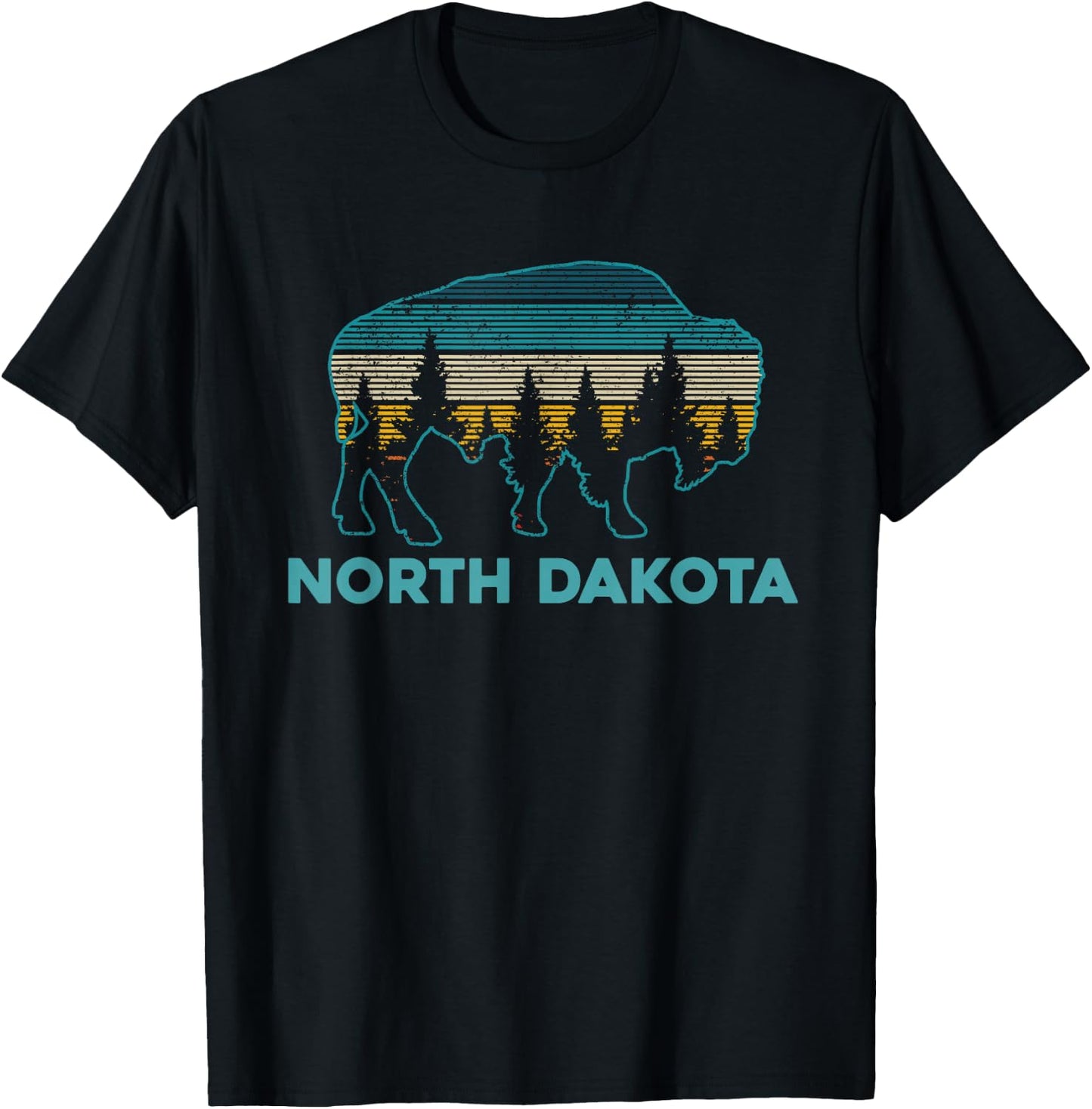North Dakota Bison Vintage American Buffalo Souvenir T-Shirt - T-Shirt | Black