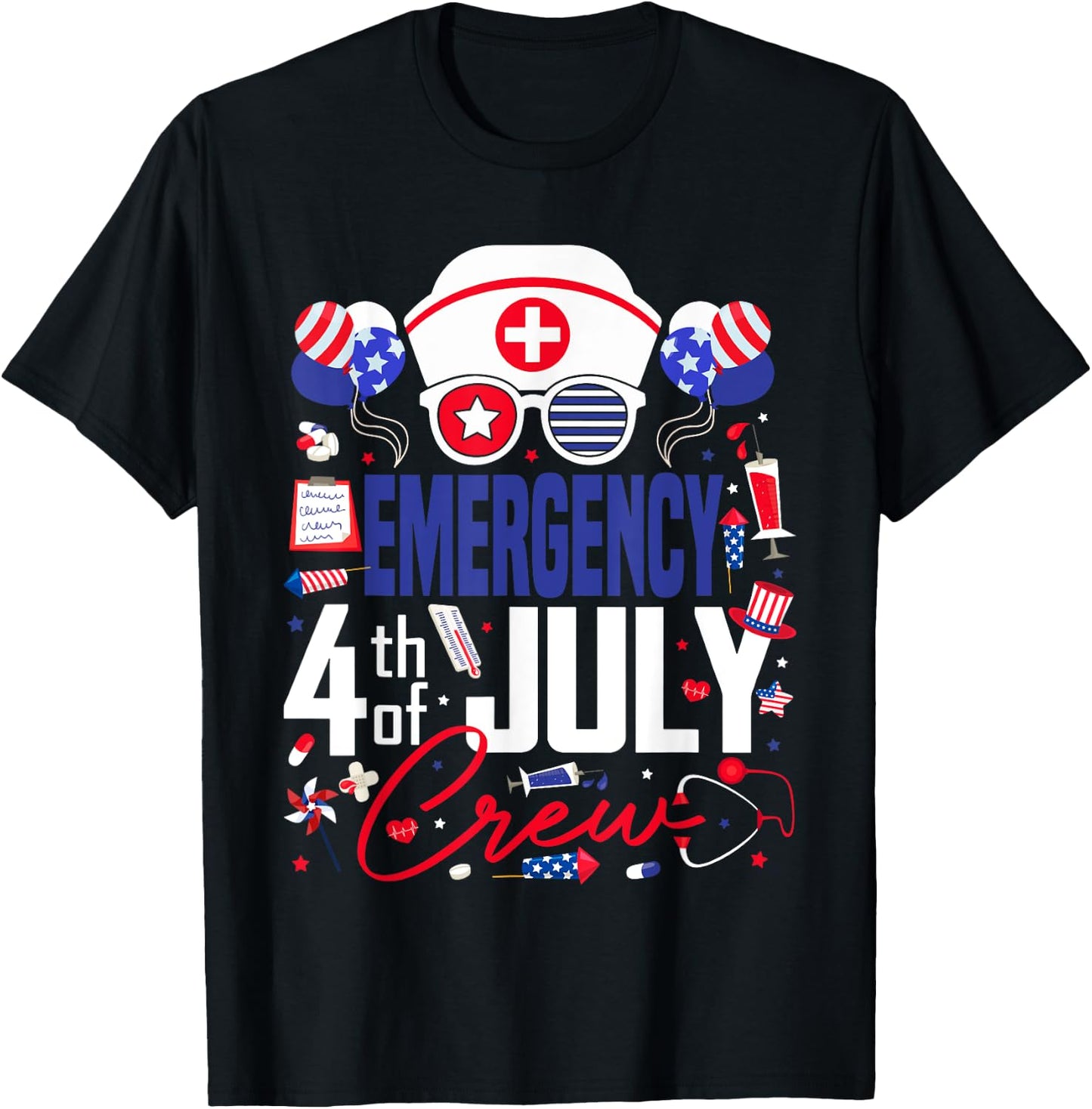 Emergency Nurse 4th of July Crew Independence Day Patriotic T-Shirt - T-Shirt | Black