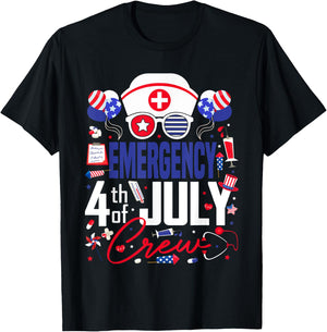 Emergency Nurse 4th of July Crew Independence Day Patriotic T-Shirt - T-Shirt | Black