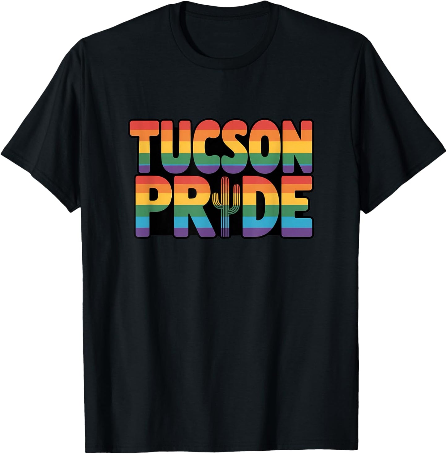 Tucson Pride Rainbow LGBTQ Gay Pride Arizona Saguaro Cactus T-Shirt - T-Shirt | Black
