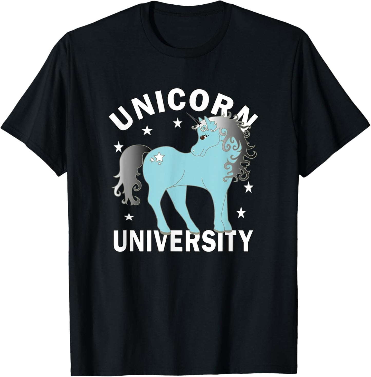 Blue Unicorn University White Stars T-Shirt - T-Shirt | Black