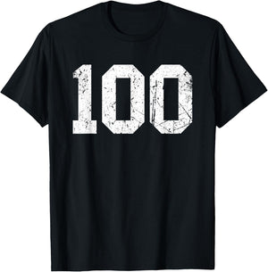 Vintage Number #100 Sport White Varsity Number T-Shirt - T-Shirt | Black