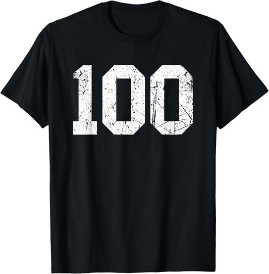Vintage Number #100 Sport White Varsity Number T-Shirt - T-Shirt | Black