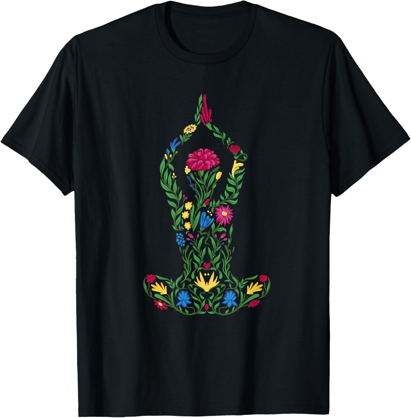 Namaste Yoga Women Meditation Colorful flower T-Shirt - T-Shirt | Black