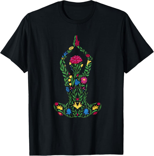 Namaste Yoga Women Meditation Colorful flower T-Shirt - T-Shirt | Black