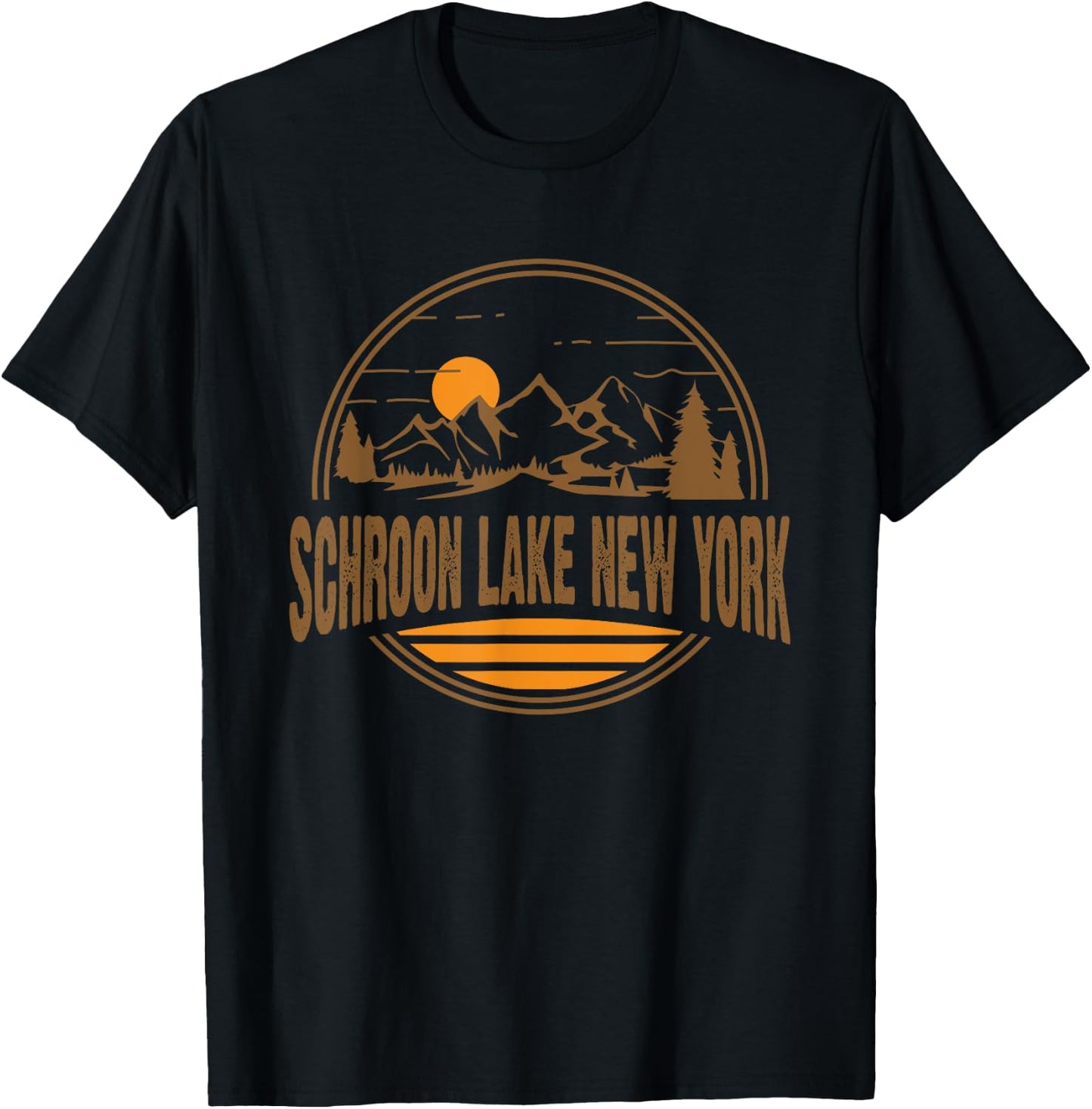 Vintage Schroon Lake, New York Mountain Print T-Shirt - T-Shirt | Black