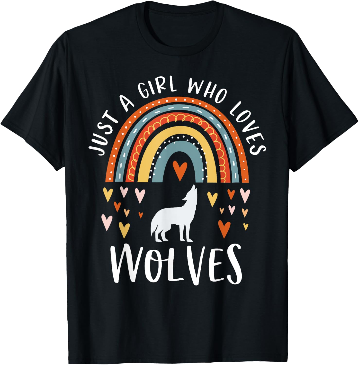 Just A Girl Who Loves Wolves Rainbow Gifts For Wolf Lover T-Shirt - T-Shirt | Black