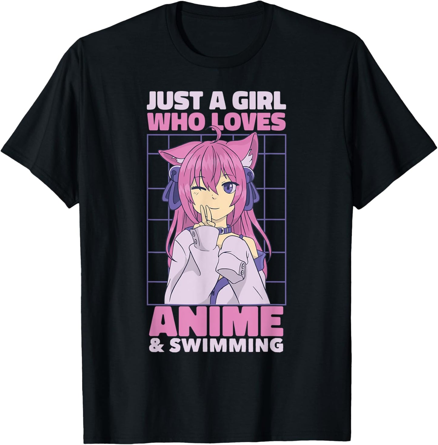 Just A Girl Who Loves Anime | Cute Anime and Swimming T-Shirt - T-Shirt | Black