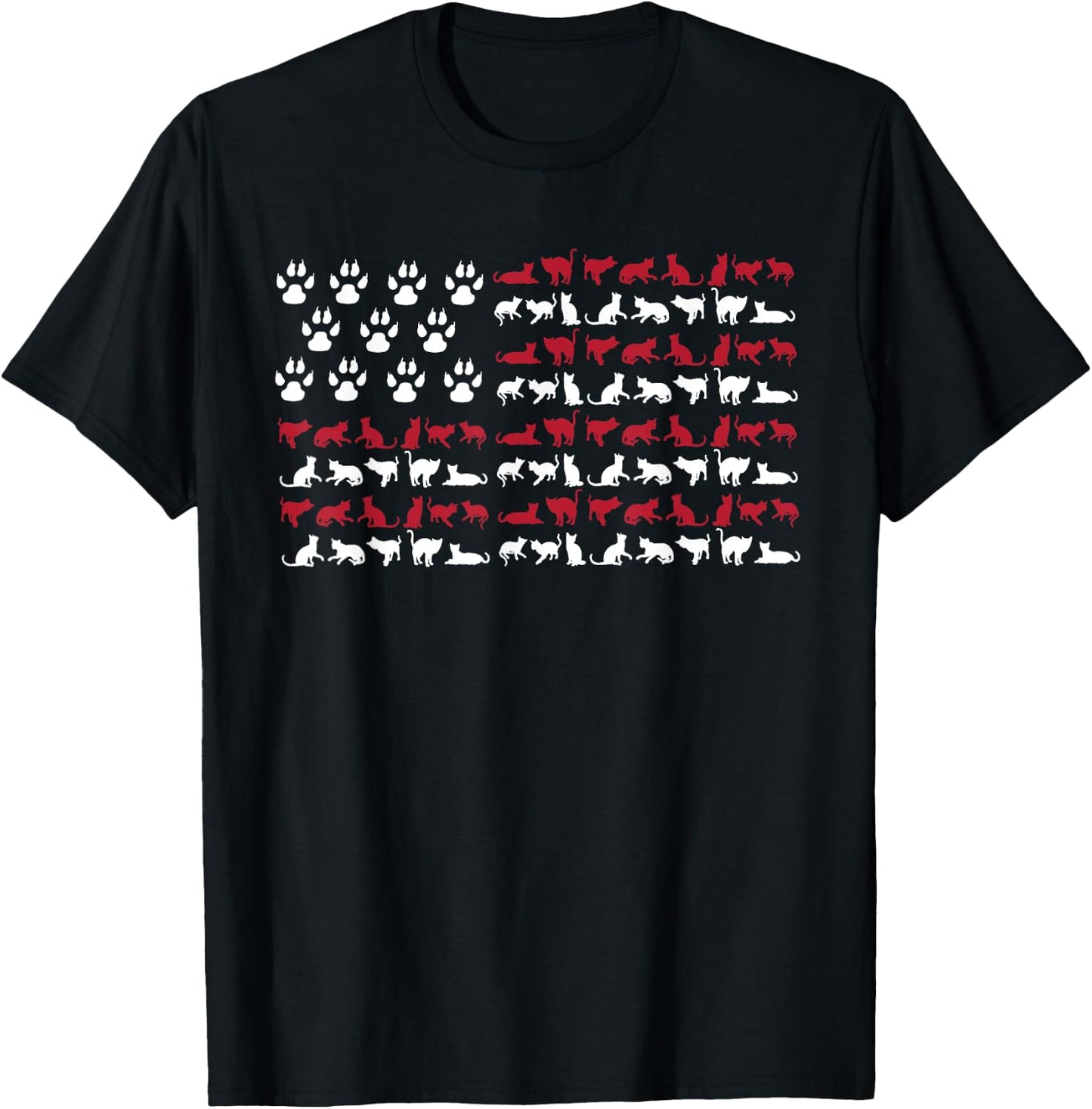 4th of July Shirt Cat Meowica American Flag USA T-Shirt - T-Shirt | Black