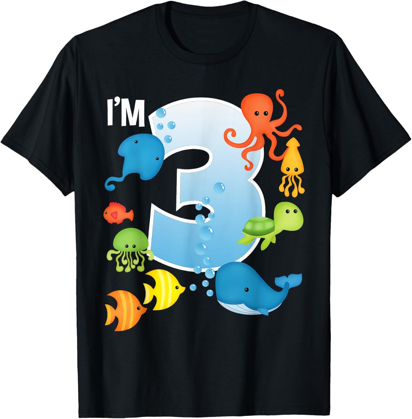 Ocean See Underwater 3 Year Old Under The Sea Birthday Party T-Shirt - T-Shirt | Black