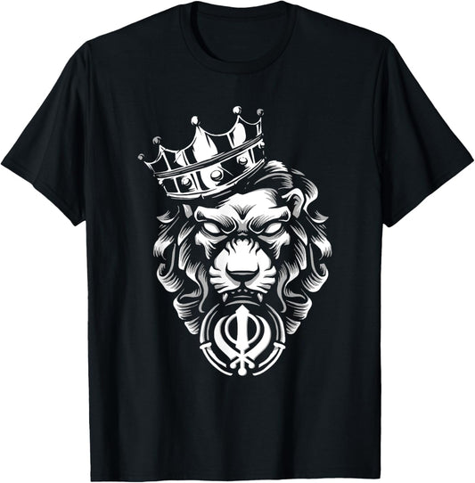 Sikh Khanda Lion for All Sikhs Singh is King T-Shirt - T-Shirt | Black