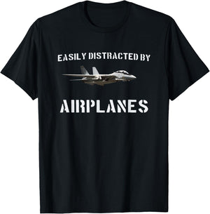 Easily Distracted By T Shirt Airplanes Pilot F-14 Tomcat T-Shirt - T-Shirt | Black