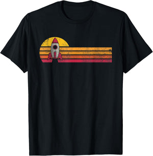 Vintage Style Space Ship Silhouette Retro Space Science Gift T-Shirt - T-Shirt | Black