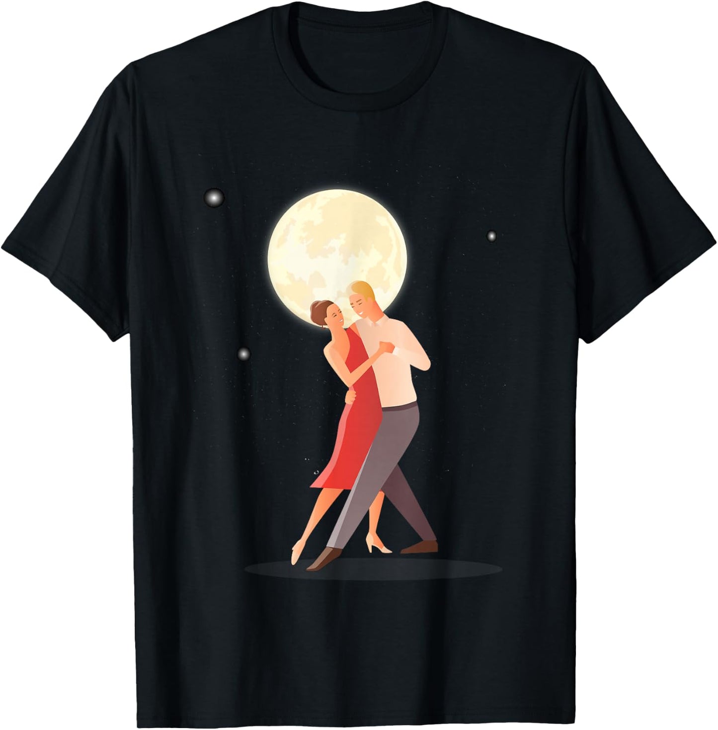 Love Dancing In The Moonlight With Light Stars In Dark Night T-Shirt - T-Shirt | Black