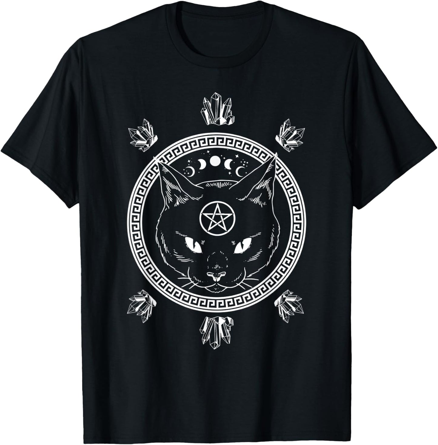 Moon Cat Crystal Retro Witch Dark Symbol Goth Lover Mythical Men Women T-Shirt - T-Shirt | Black