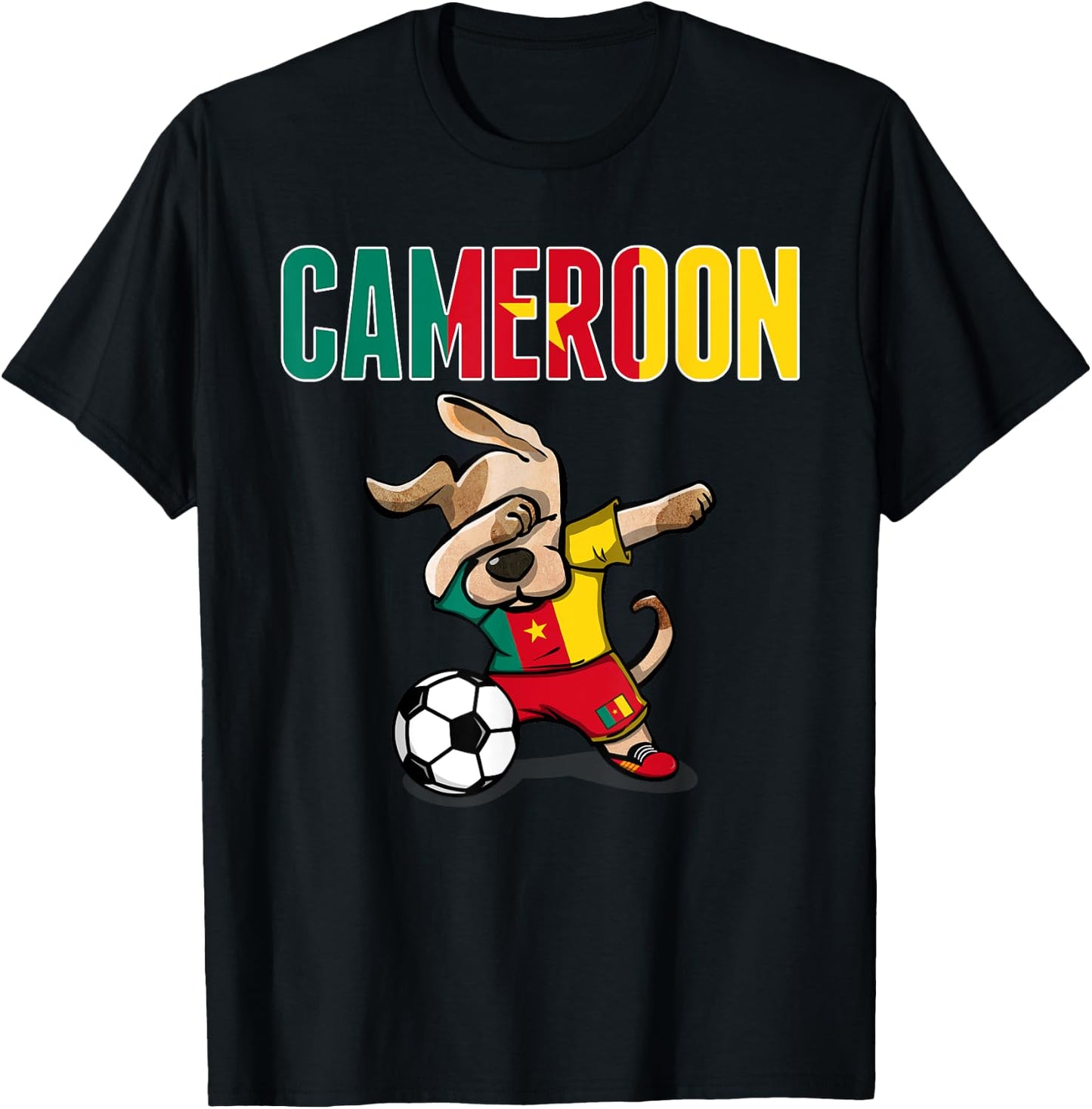 Dabbing Dog Cameroon Soccer Fans Jersey Cameroonian Football T-Shirt - T-Shirt | Black