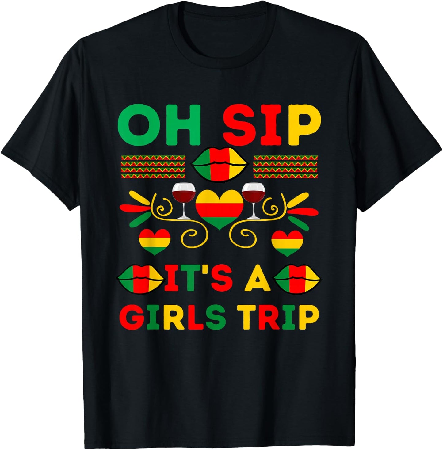 Girls Trip Black Melanin Afro American Juneteenth Wine Party T-Shirt - T-Shirt | Black