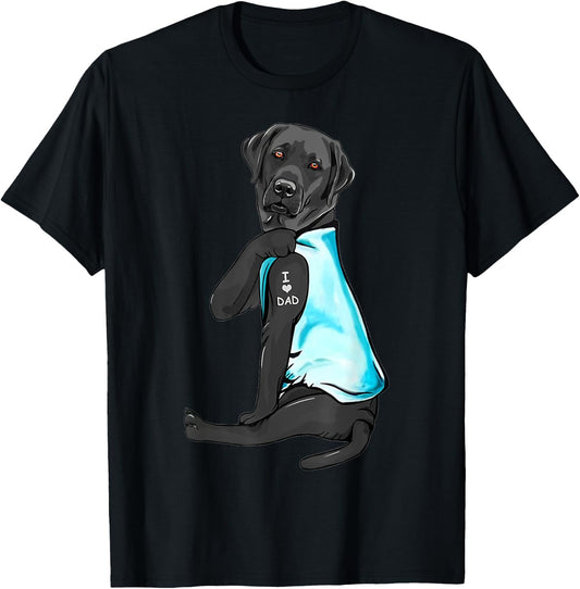 Black Labrador Tattoos I Love Dad Sitting Gift Father's Day T-Shirt - T-Shirt | Black