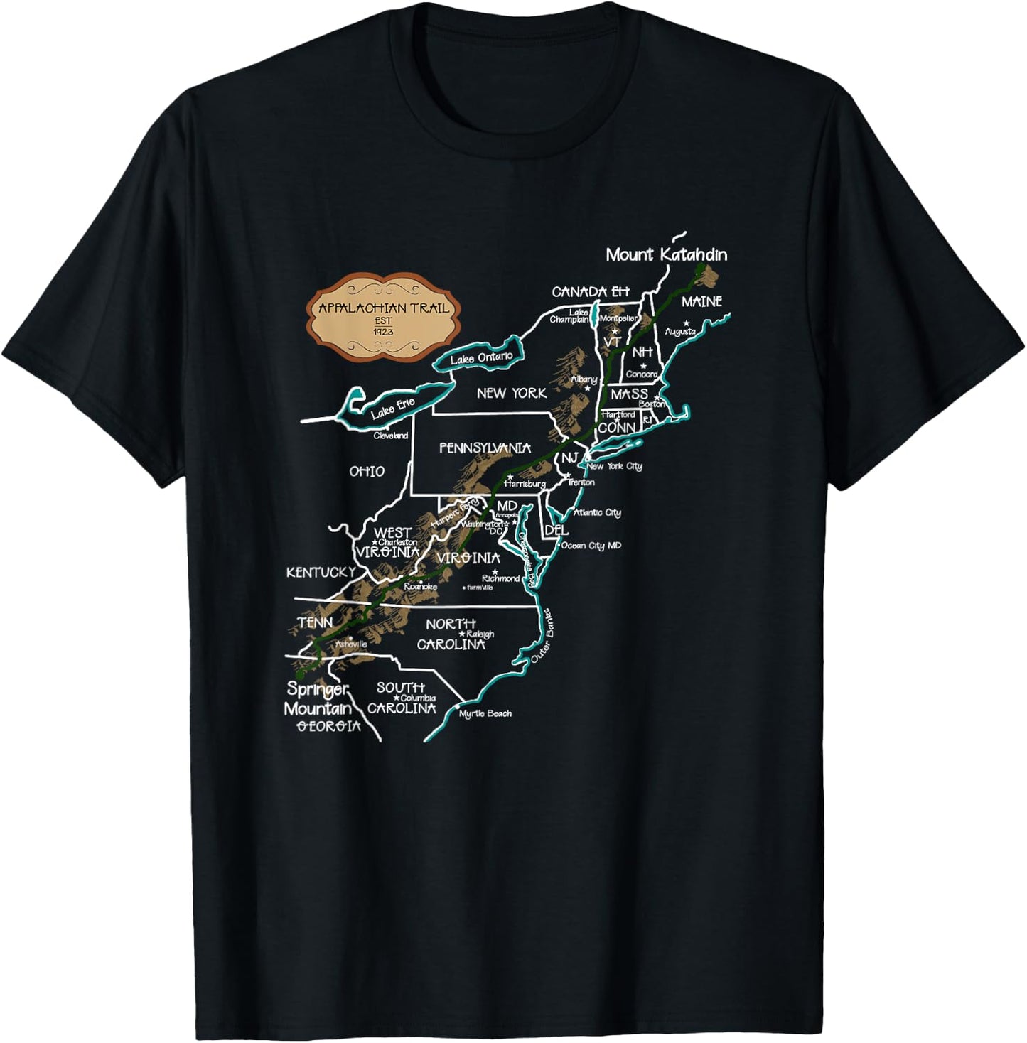 Appalachian Trail Hiking Map T-Shirt - T-Shirt | Black