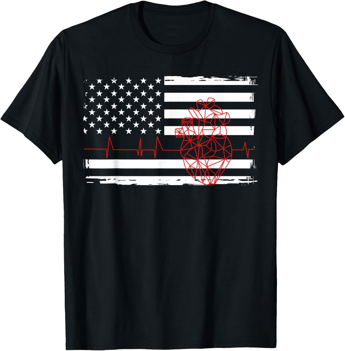 Cardiologist Geometric Heart USA Flag Fourth Of July T-Shirt - T-Shirt | Black