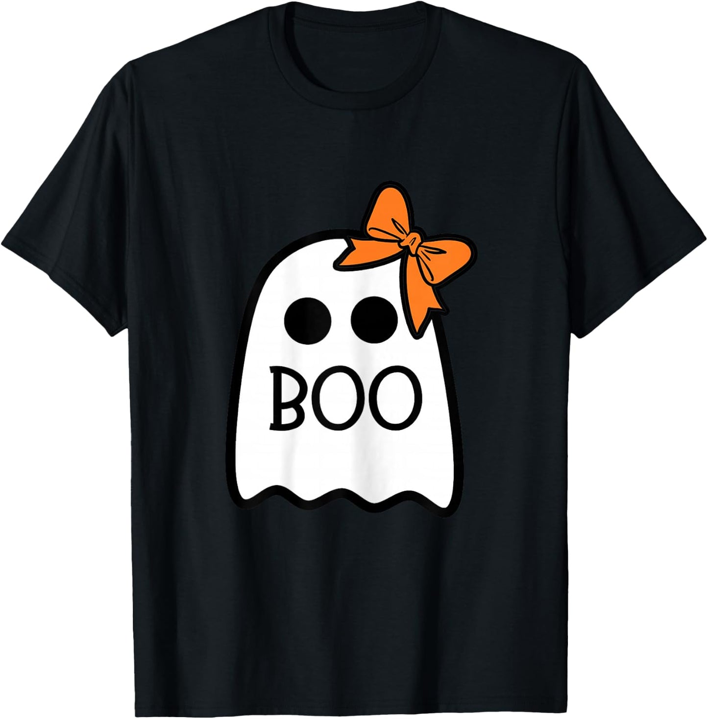 Girls Halloween Ghost with Bow Boo Costume T-Shirt - T-Shirt | Black