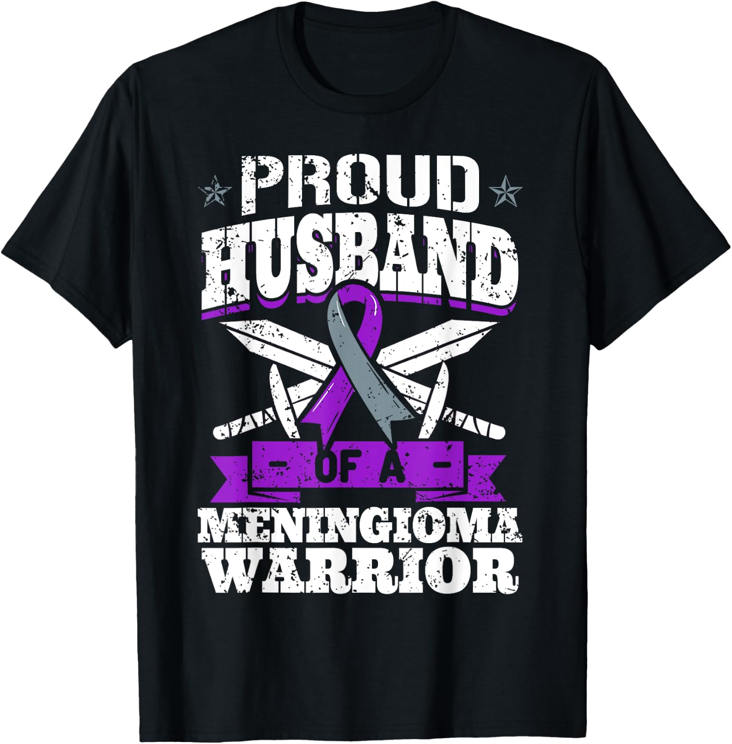 Proud Husband Of A Meningioma Warrior Tumor Awareness Ribbon T-Shirt - T-Shirt | Black