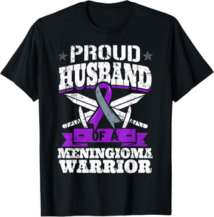 Proud Husband Of A Meningioma Warrior Tumor Awareness Ribbon T-Shirt - T-Shirt | Black