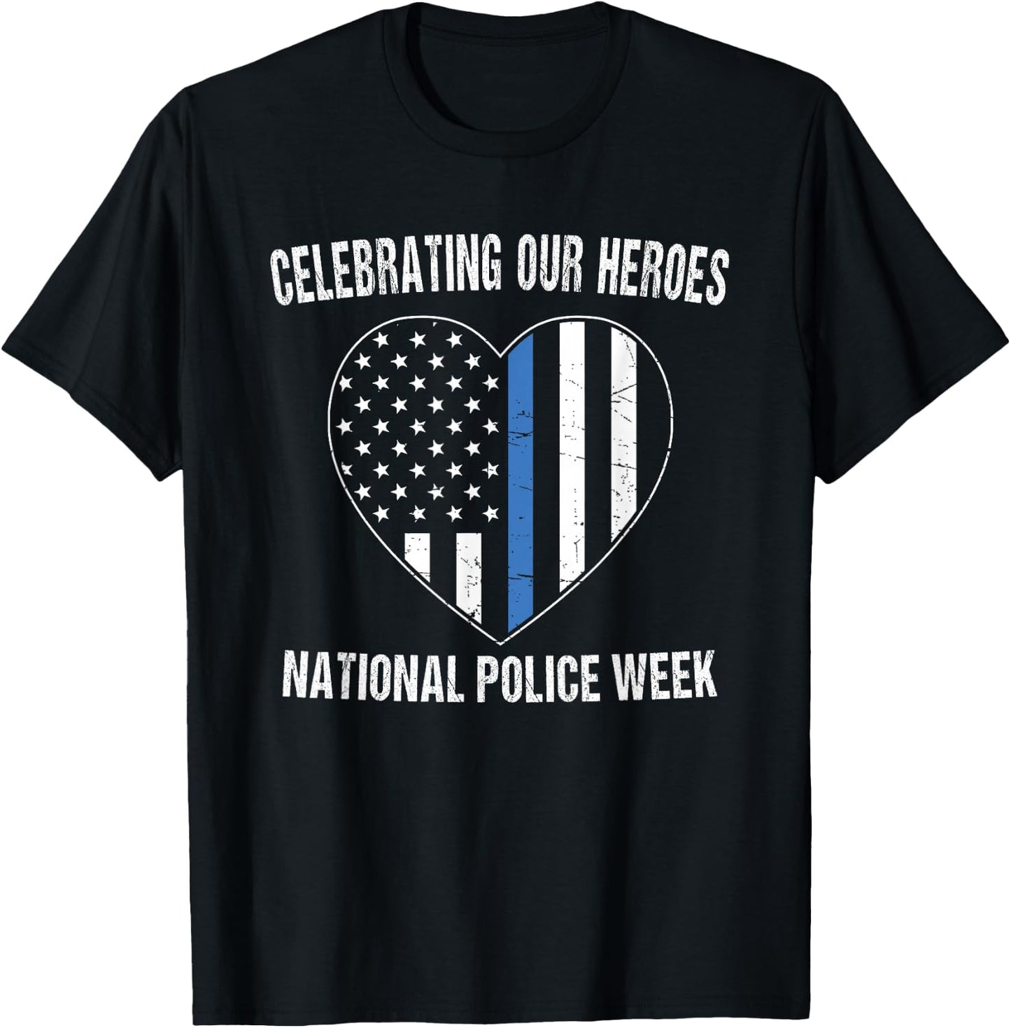 National Police Week Shirt Vintage Blue Line American Flag T-Shirt - T-Shirt | Black