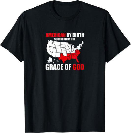Southern By The Grace of God American By Birth Southland Map T-Shirt - T-Shirt | Black