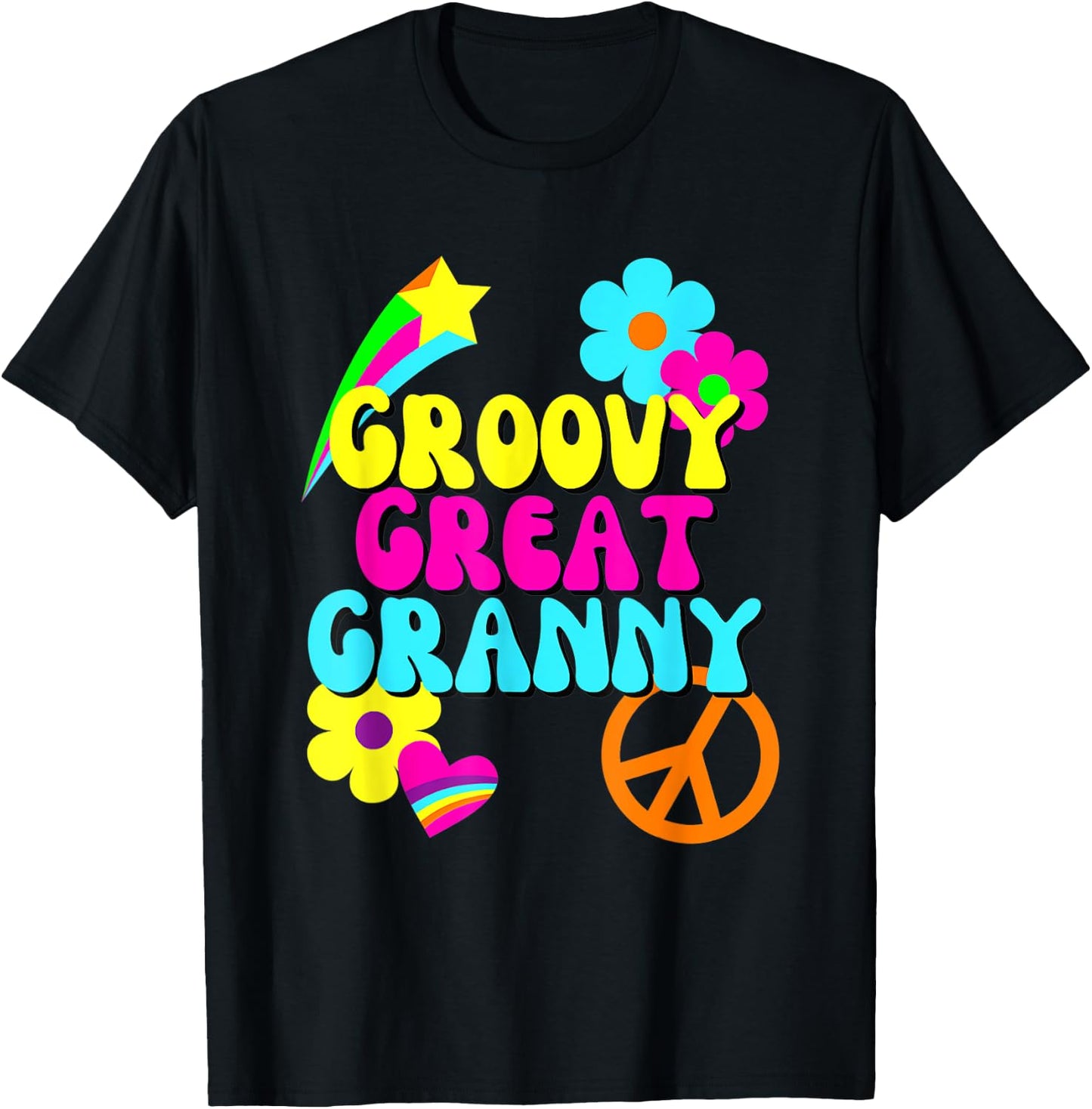 Groovy Great Granny, 1960's, 1970's Hippie Grandmother Gift T-Shirt - T-Shirt | Black