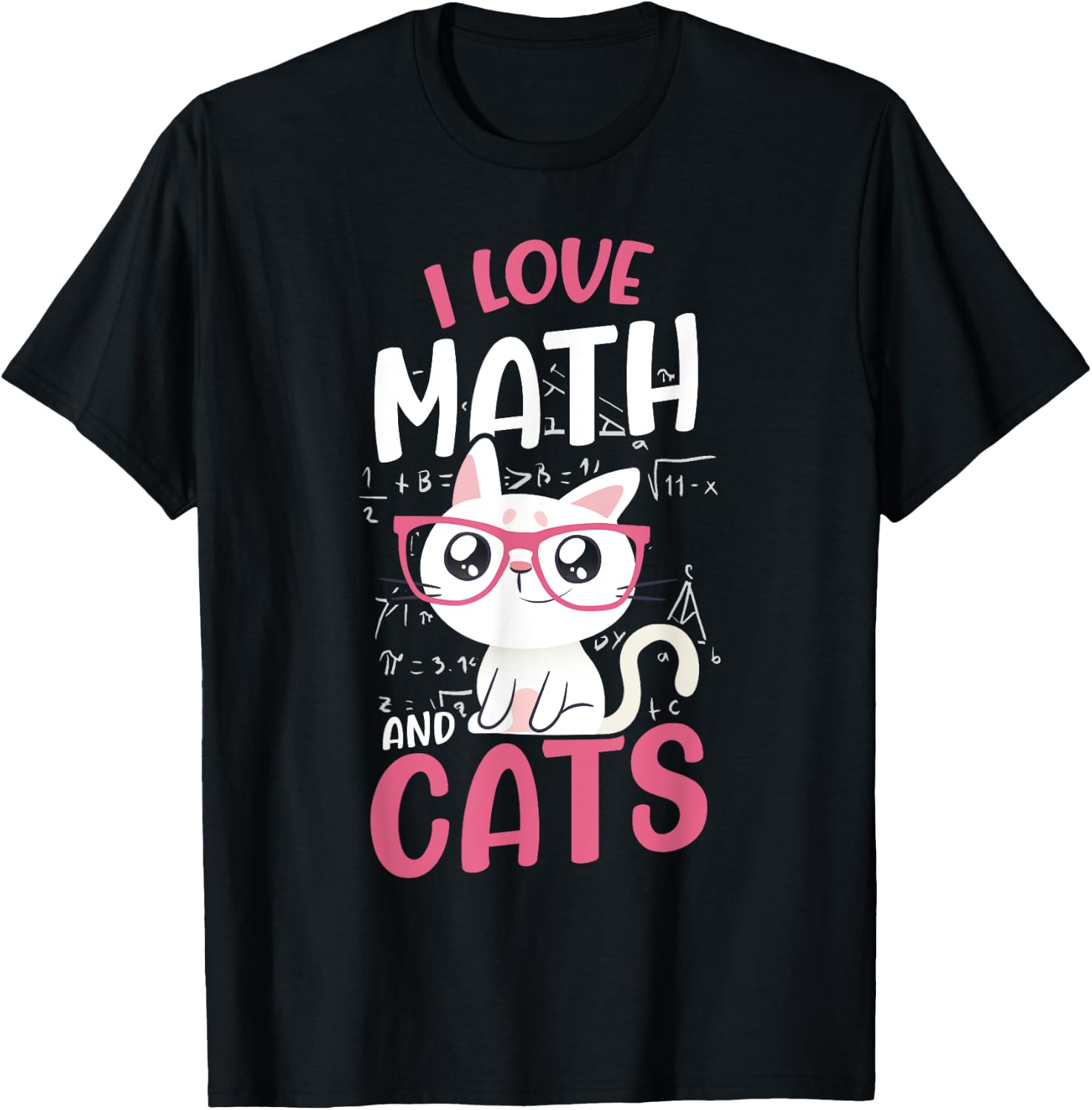 I Love Math And Cats Cute Graphic Cat Mathematics Lovers T-Shirt - T-Shirt | Black